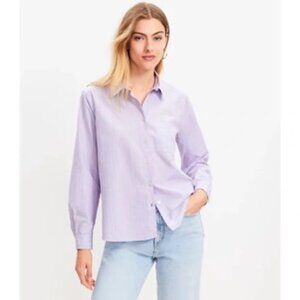 LOFT Striped Button Down Relaxed Pocket Shirt in Lavender NEW
